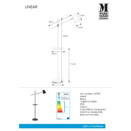 Markslöjd 107307 - Golvlampa med USB LINEAR 1xE14/40W/230V