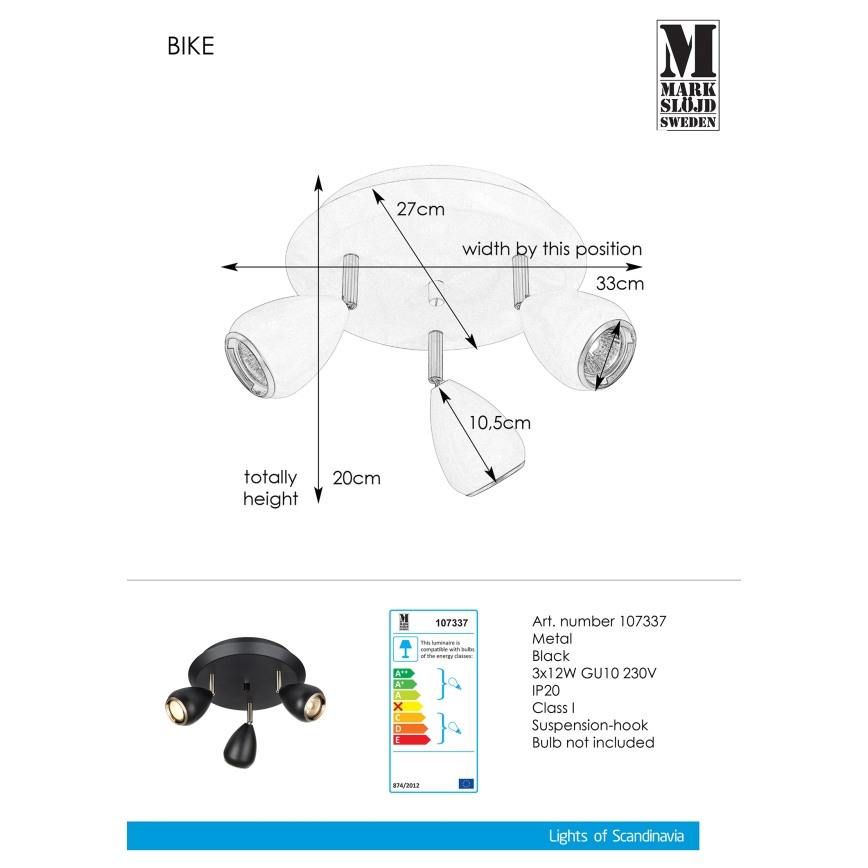 Markslöjd 107337 - Spotlight BIKE 3xGU10/12W/230V