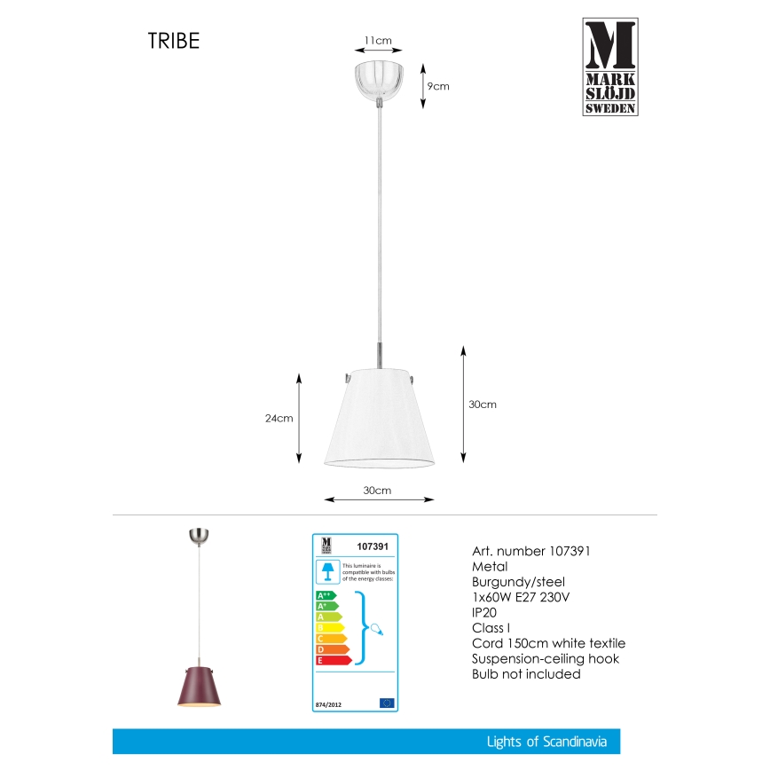 Markslöjd 107391 - Ljuskrona med snöre TRIBE 1xE27/60W/230V