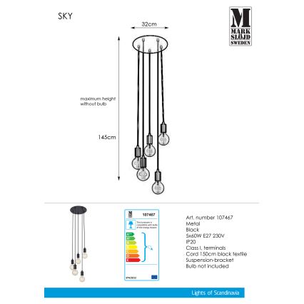 Markslöjd 107467 - Ljuskrona med snöre SKY 5xE27/60W/230V
