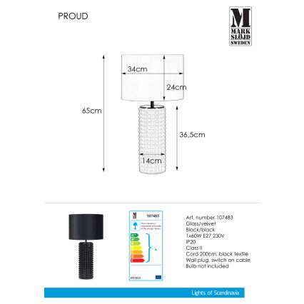Markslöjd 107483 - Bordslampa PROUD 1xE27/60W/230V