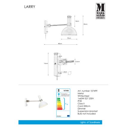Markslöjd 107499 - Dimbart vägglampa LARRY 1xE27/60W/230V