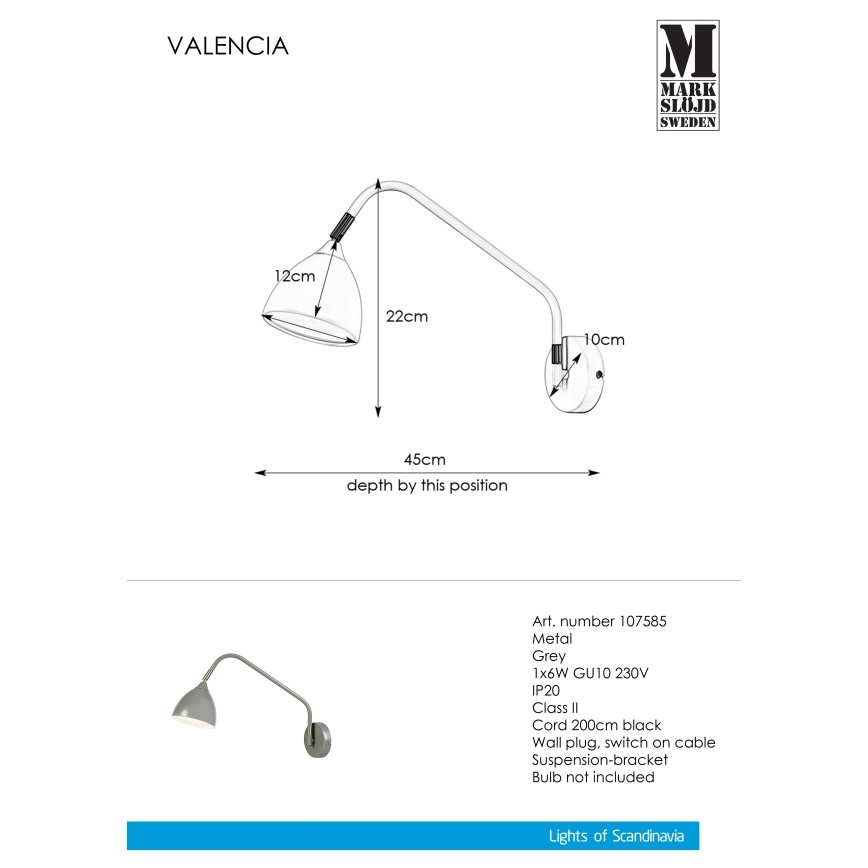 Markslöjd 107585 - Vägglampa VALENCIA 1xGU10/6W/230V