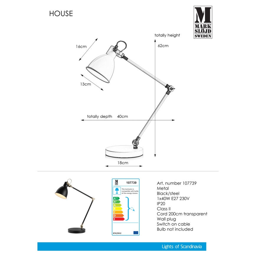 Markslöjd 107739 - Bordslampa Hem 1xE27/40W/230V
