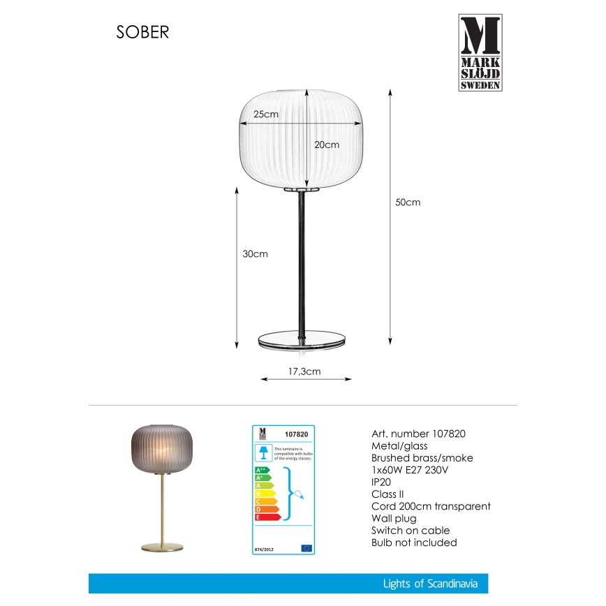 Markslöjd 107820 - Bordslampa SOBER 1xE27/60W/230V mässing