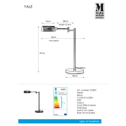 Markslöjd 107821 - Bordslampa YALE 1xE14/12W/230V