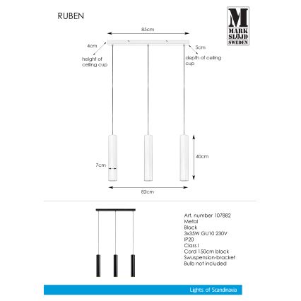 Markslöjd 107882 - Ljuskrona med snöre RUBEN 3xGU10/35W/230V
