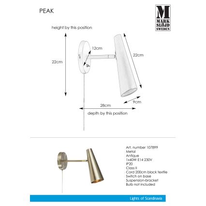 Markslöjd 107899 - Vägglampa PEAK 1xE14/40W/230V