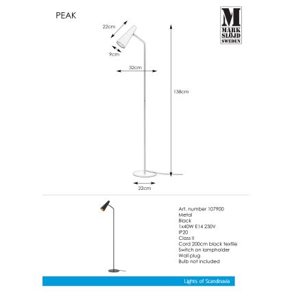 Markslöjd 107900 - Golvlampa PEAK 1xE14/40W/230V