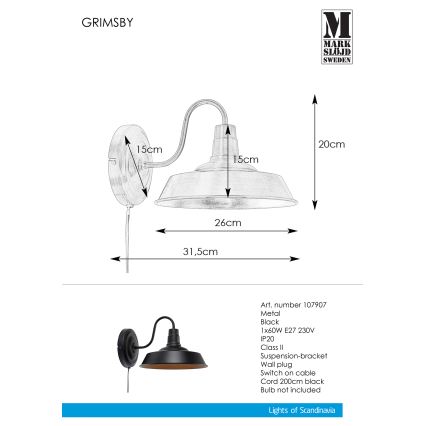 Markslöjd 107907 - Väggbelysning GRIMSBY 1xE27/60W/230V