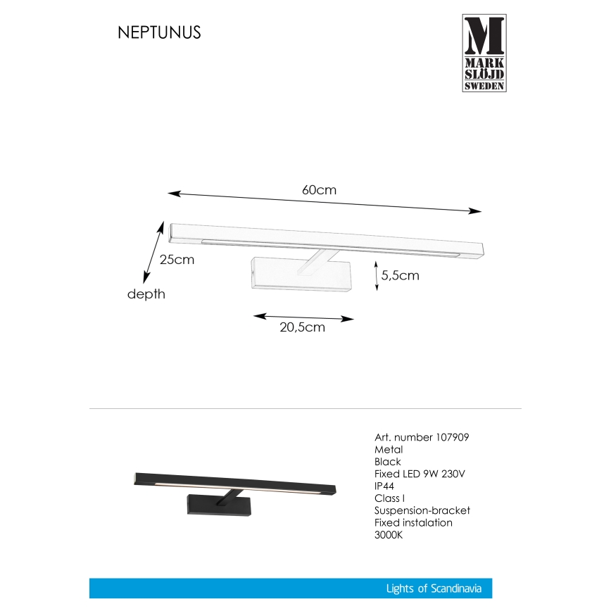 Markslöjd 107909 - LED Badrum spegelbelysning NEPTUNUS LED/9W/230V IP44