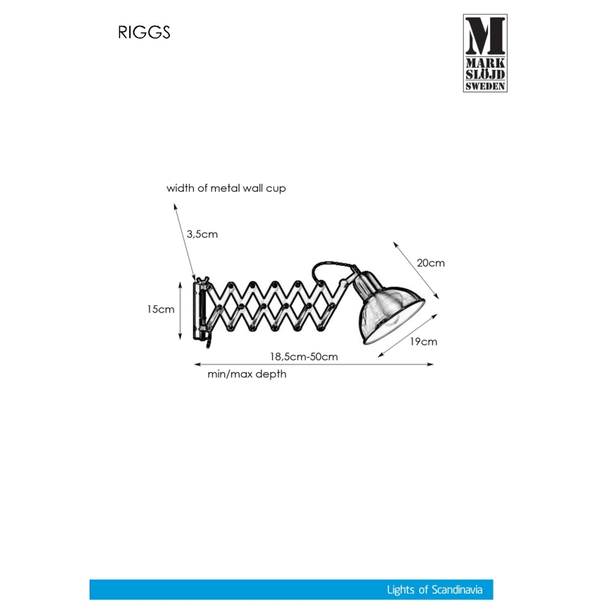 Markslöjd 108104 - Väggbelysning RIGGS 1xE27/60W/230V mässing