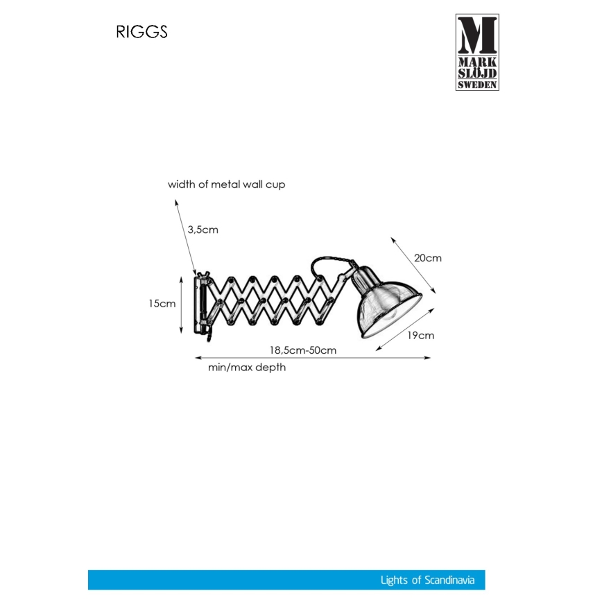 Markslöjd 108105 - Väggbelysning RIGGS 1xE27/60W/230V svart