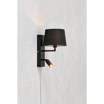 Markslöjd 108595 - LED-vägglampa med USB-port COMO 1xE14/40W/230V + LED/3W svart