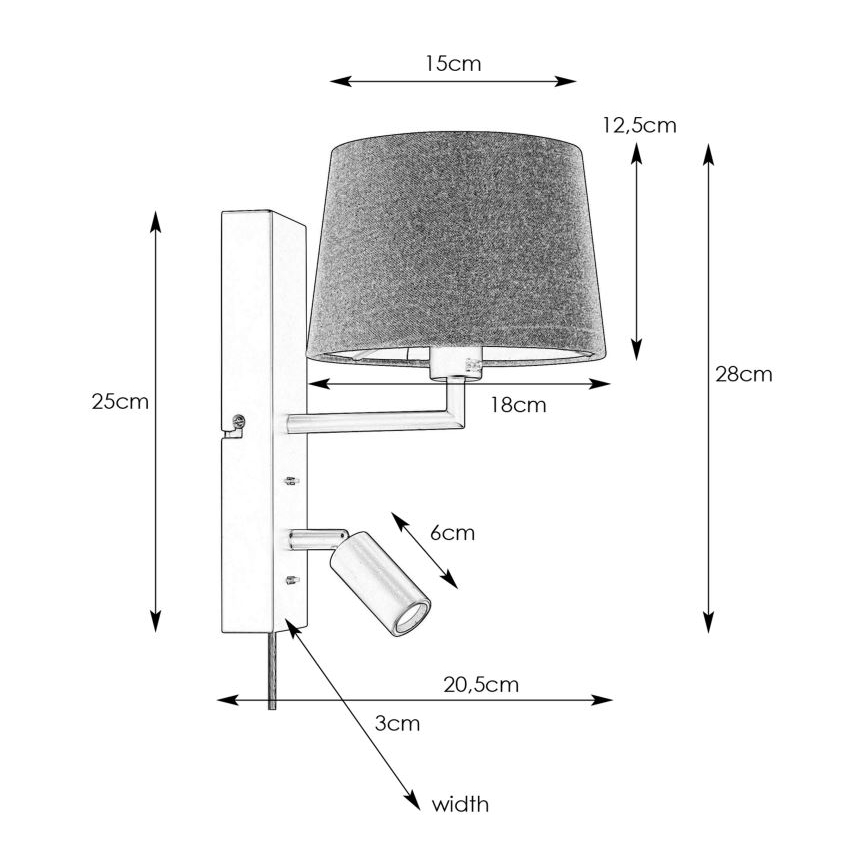 Markslöjd 108595 - LED-vägglampa med USB-port COMO 1xE14/40W/230V + LED/3W svart