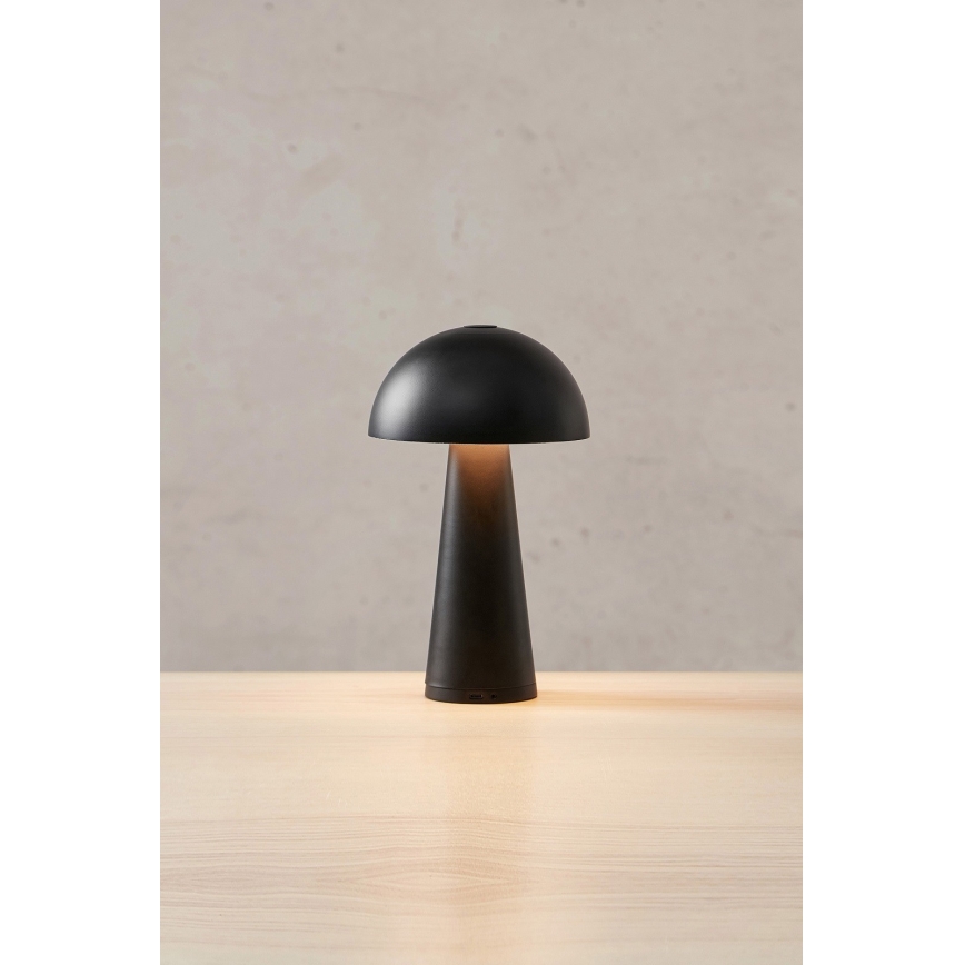 Markslöjd 108655 - Dimmbar uppladdningsbar LED-bordslampa FUNGI LED/1,5W/5V 2000 mAh IP44 svart
