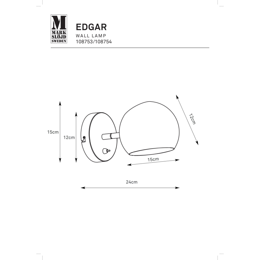 Markslöjd 108753 - Vägglampa EDGAR 1xE14/40W/230V svart