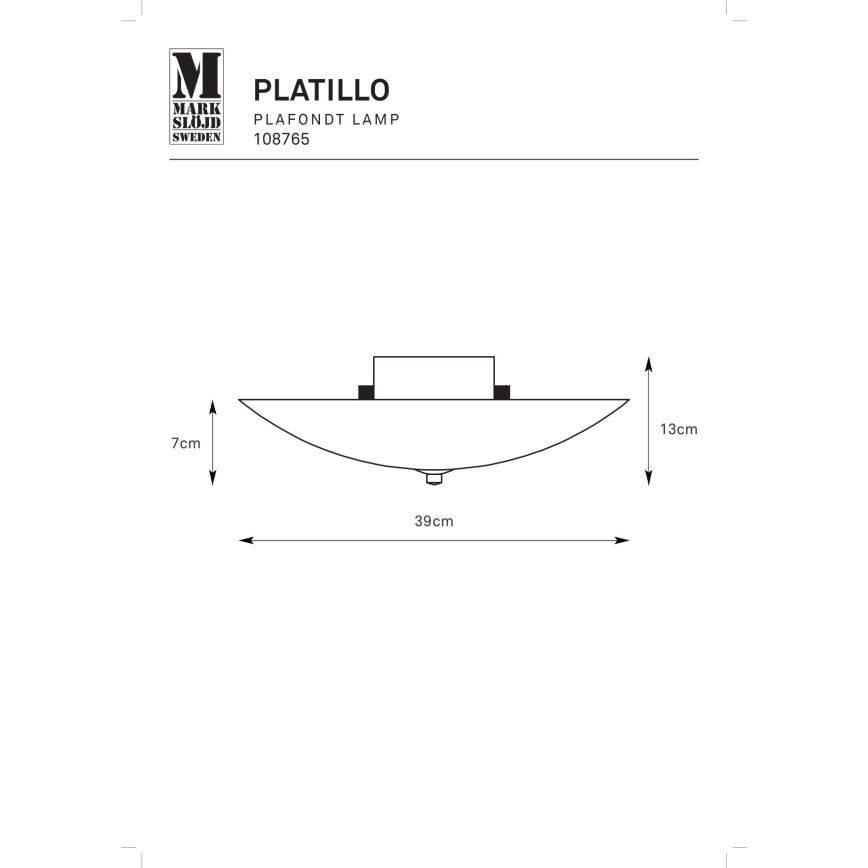 Markslöjd 108765 - Taklampa PLATILLO 2xE27/40W/230V diameter 39 cm