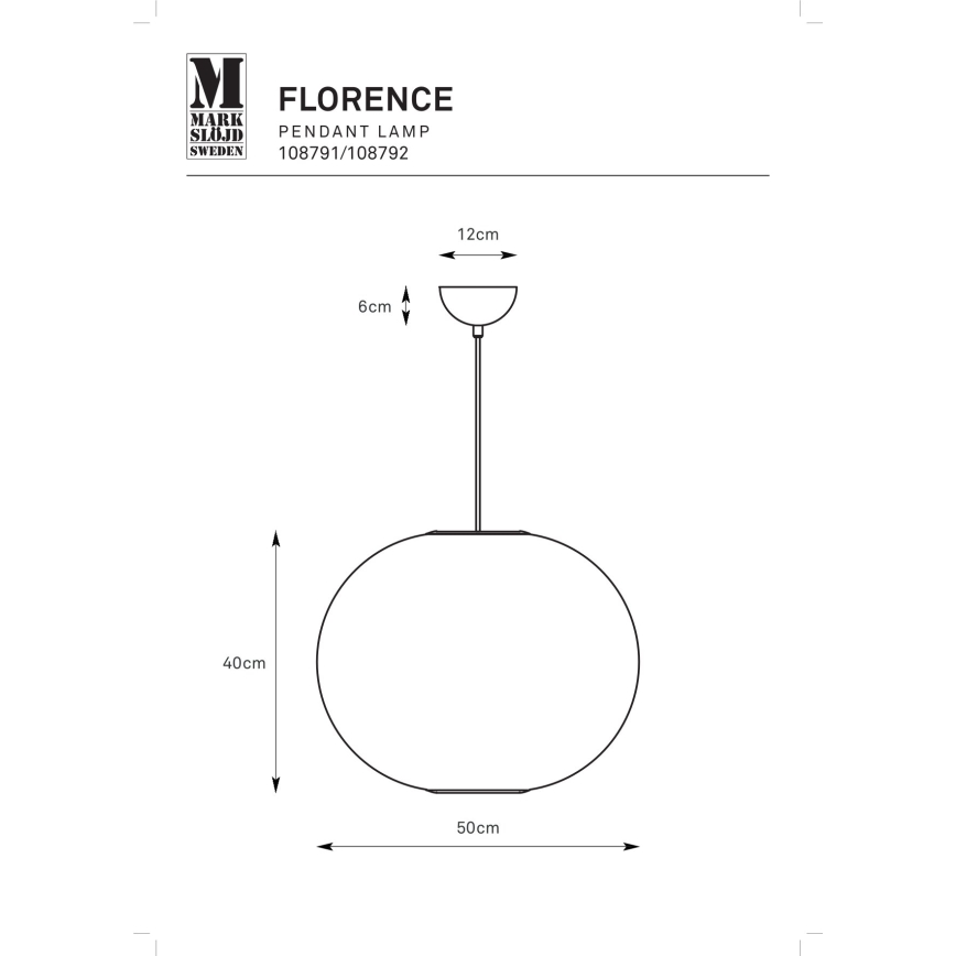 Markslöjd 108792 - Ljuskrona med textilsladd FORENCE 1xE27/40W/230V diameter 50 cm vit