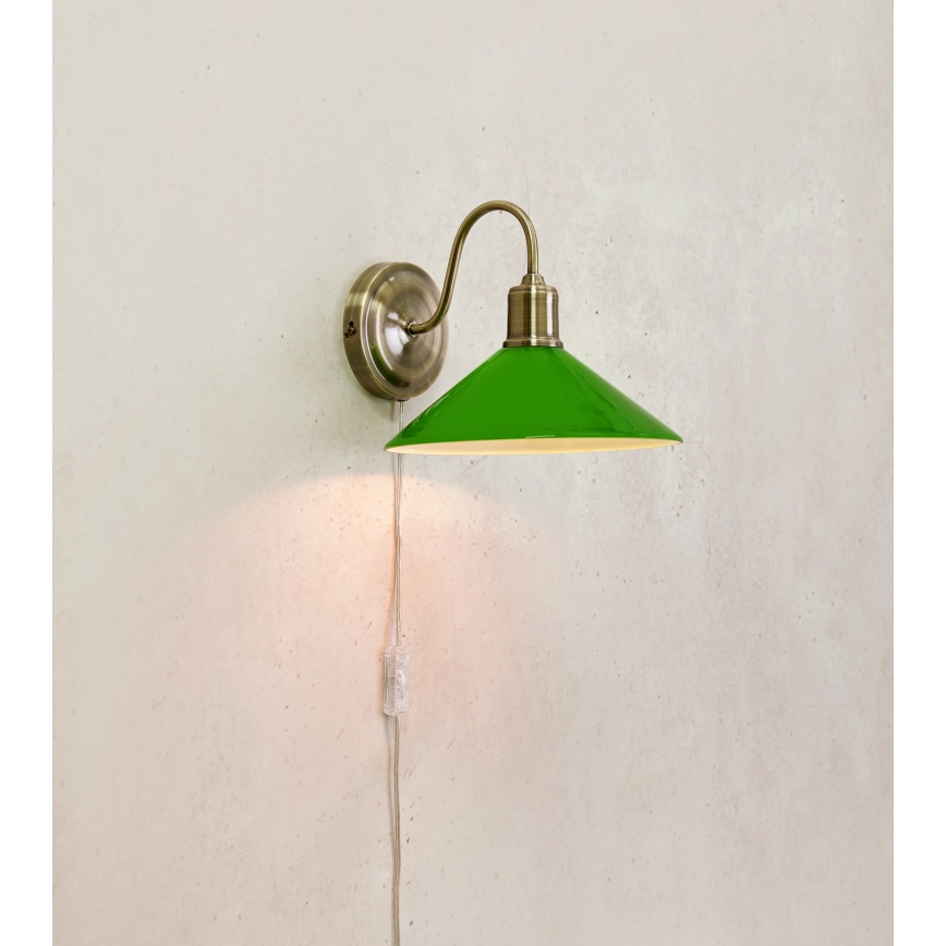 Markslöjd 108866 - Vägglampa VELA 1xE27/40W/230V mässing/grön