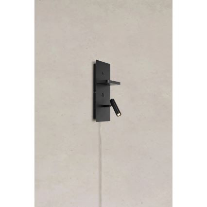 Markslöjd 109018 - LED väggspot med hylla och USB-port CARICA LED/4W/230V svart