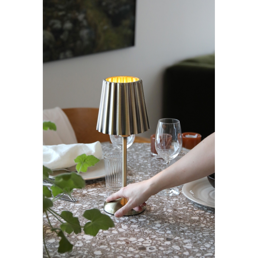 Markslöjd 109127 - LED-dimbar uppladdningsbar beröringsstyrd bordslampa CELIA 1xE14/2W/2000 mAh mässing