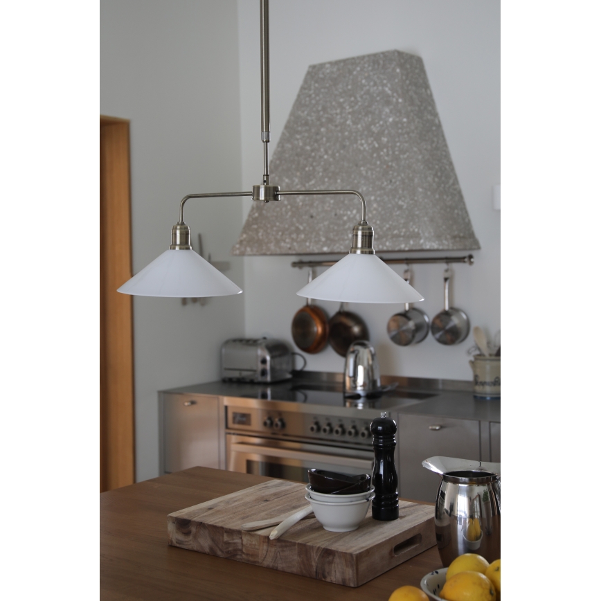 Markslöjd 109160 - Taklampa VELA på stång 2xE27/60W/230V vit/mässing