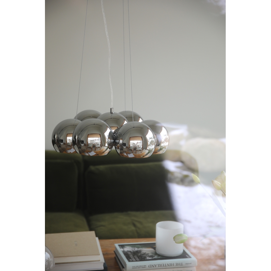 Markslöjd 109167 - Taklampa med vajerupphängning CUPOLO 7xE14/40W/230V Ø 45 cm blank krom