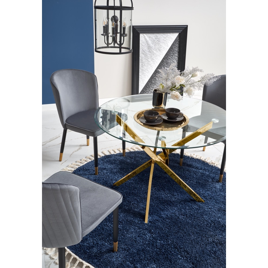 Matbord ESTEN i klart glas med guldfinish