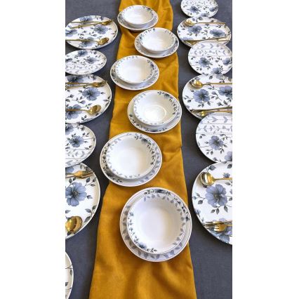 Matsats 24 delar, vit/blå i keramik