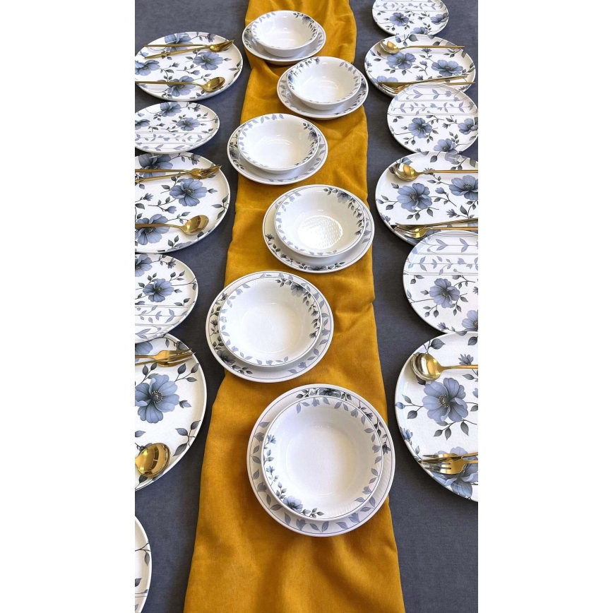 Matsats 24 delar, vit/blå i keramik