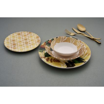 Matservis, 24 delar, gul/grön/vit, i keramik