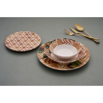 Matservis 24 delar orange/grön/keramik