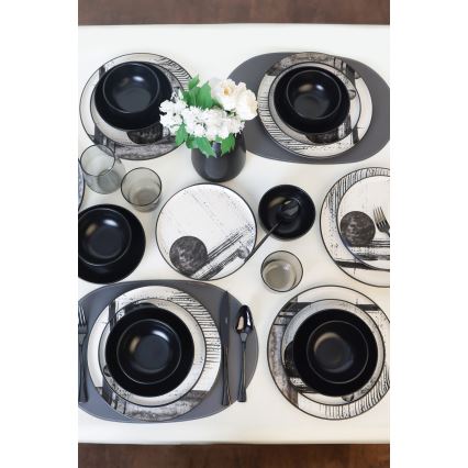 Matservis 24 delar, vit/svart, stengods