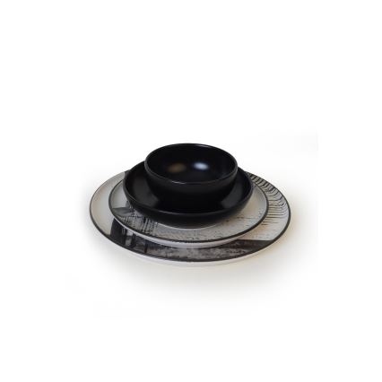 Matservis 24 delar, vit/svart, stengods