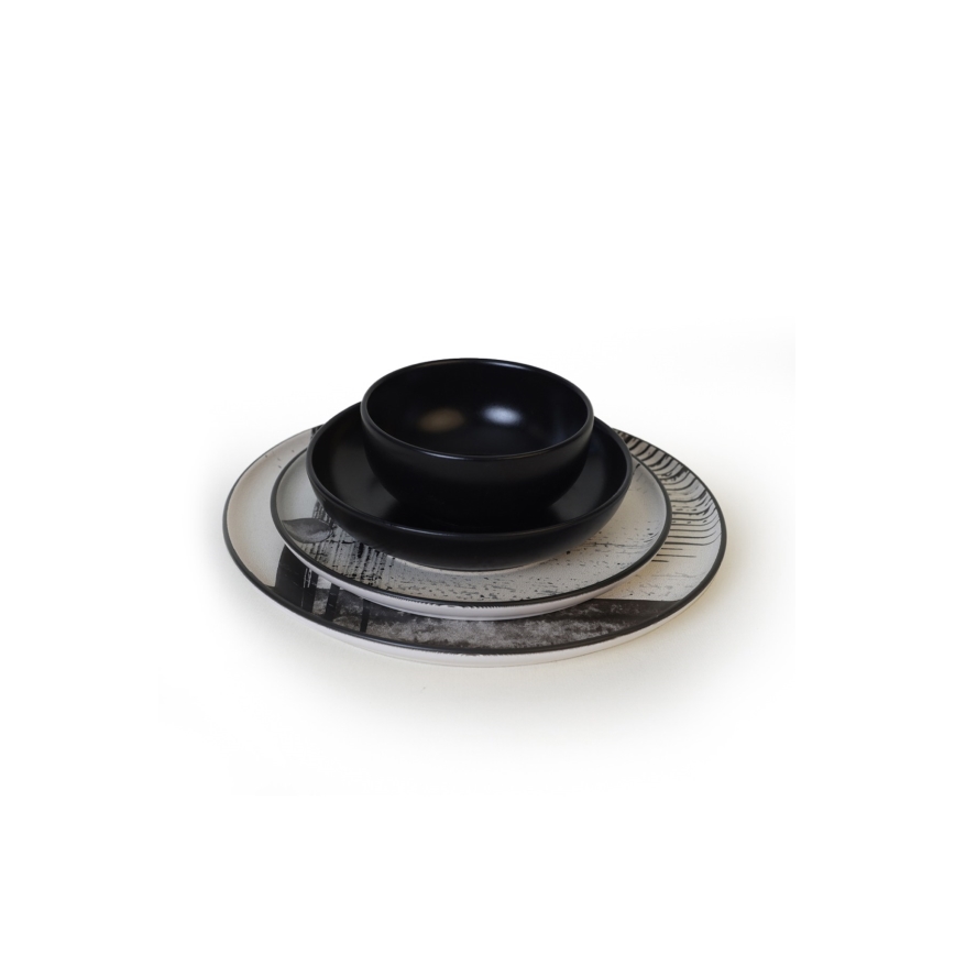 Matservis 24 delar, vit/svart, stengods