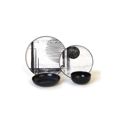 Matservis 24 delar, vit/svart, stengods