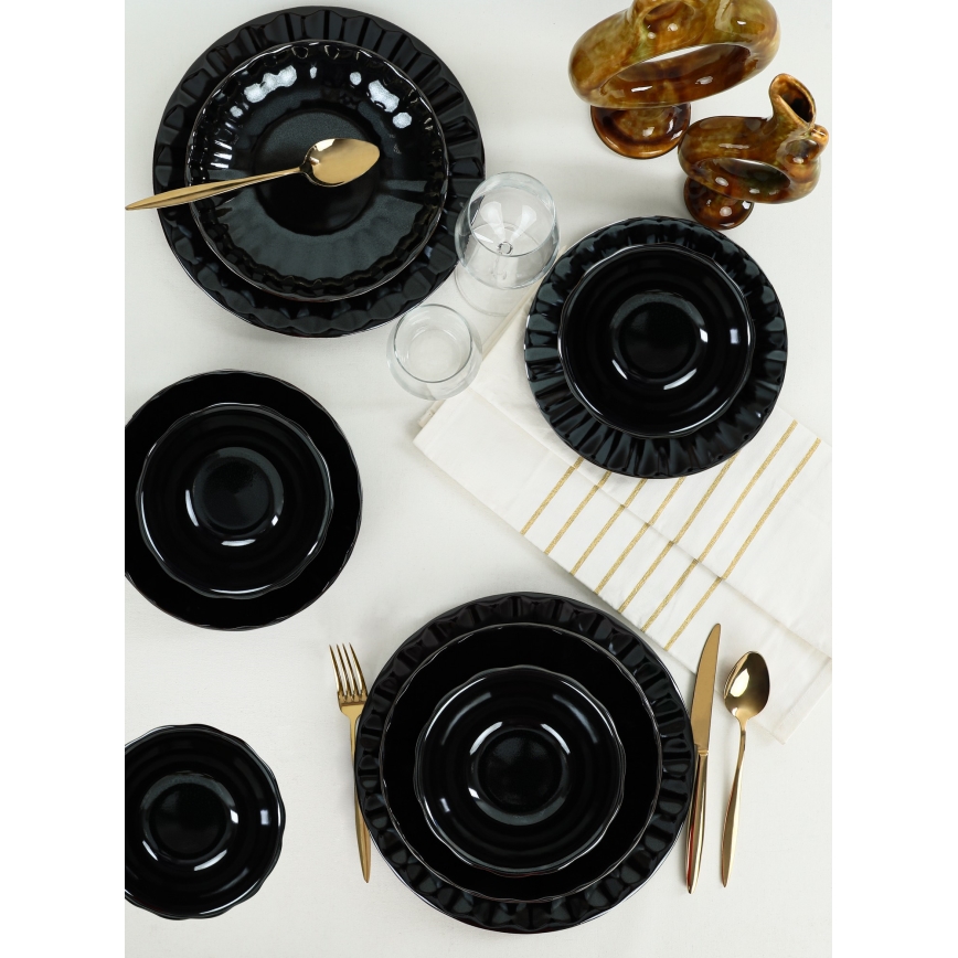 Matservis i 24 delar, svart stengods