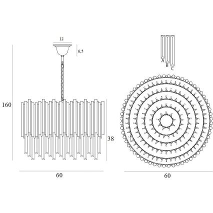MAXLIGHT P0284 - Ljuskrona på kedja VOGUE 12xE14/40W/230V diameter 60 cm guld