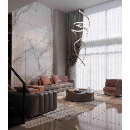 MAXLIGHT P0482D - LED ljusreglerad ljuskrona på textilsladd RITZ LED/100W/230V diameter 60 cm CRI 90 skinande krom