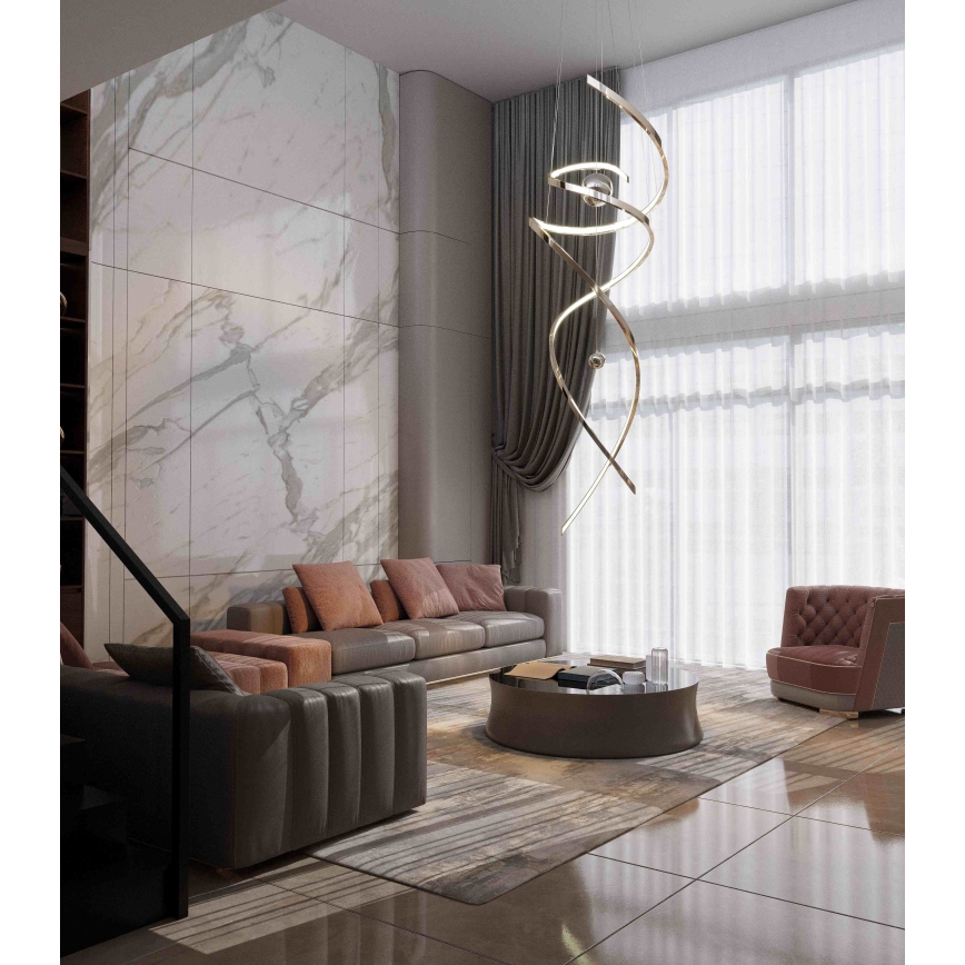 MAXLIGHT P0482D - LED ljusreglerad ljuskrona på textilsladd RITZ LED/100W/230V diameter 60 cm CRI 90 skinande krom