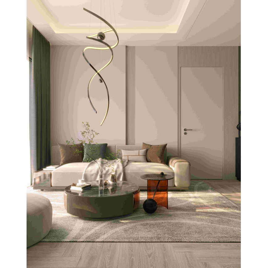 MAXLIGHT P0482D - LED ljusreglerad ljuskrona på textilsladd RITZ LED/100W/230V diameter 60 cm CRI 90 skinande krom