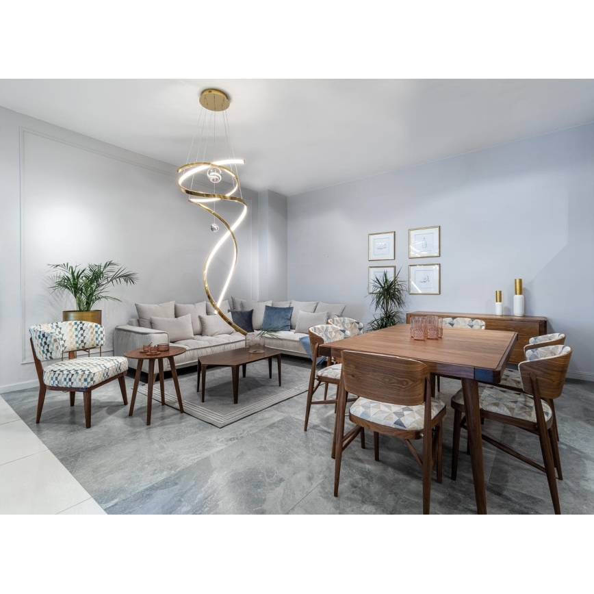 MAXLIGHT P0483D - LED ljusreglerad ljuskrona på textilsladd RITZ LED/100W/230V diameter 60 cm CRI 90 mässing