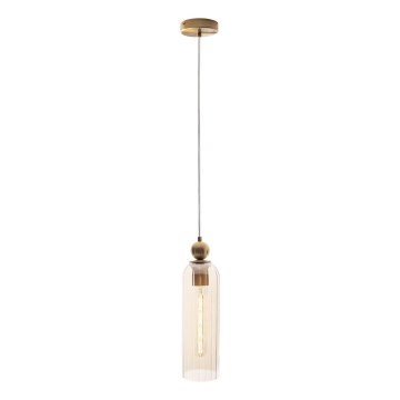 MAXLIGHT P0510 - Ljuskrona med textilsladd CAMPANILA 1xE27/40W/230V diameter 10 cm mässing/beige