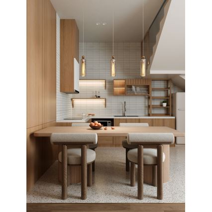 MAXLIGHT P0510 - Ljuskrona med textilsladd CAMPANILA 1xE27/40W/230V diameter 10 cm mässing/beige