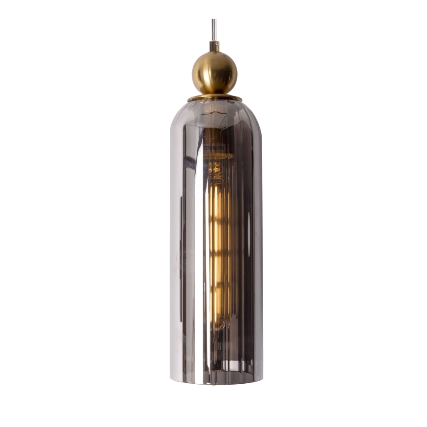 MAXLIGHT P0511 - Ljuskrona med textilsladd CAMPANILA 1xE27/40W/230V diameter 10 cm mässing/grå