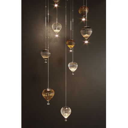 MAXLIGHT P0526D - LED ljusreglerad ljuskrona på textilsladd PALLONCINI 11xLED/6W/230V diameter 45 cm genomskinlig/beige/rökig