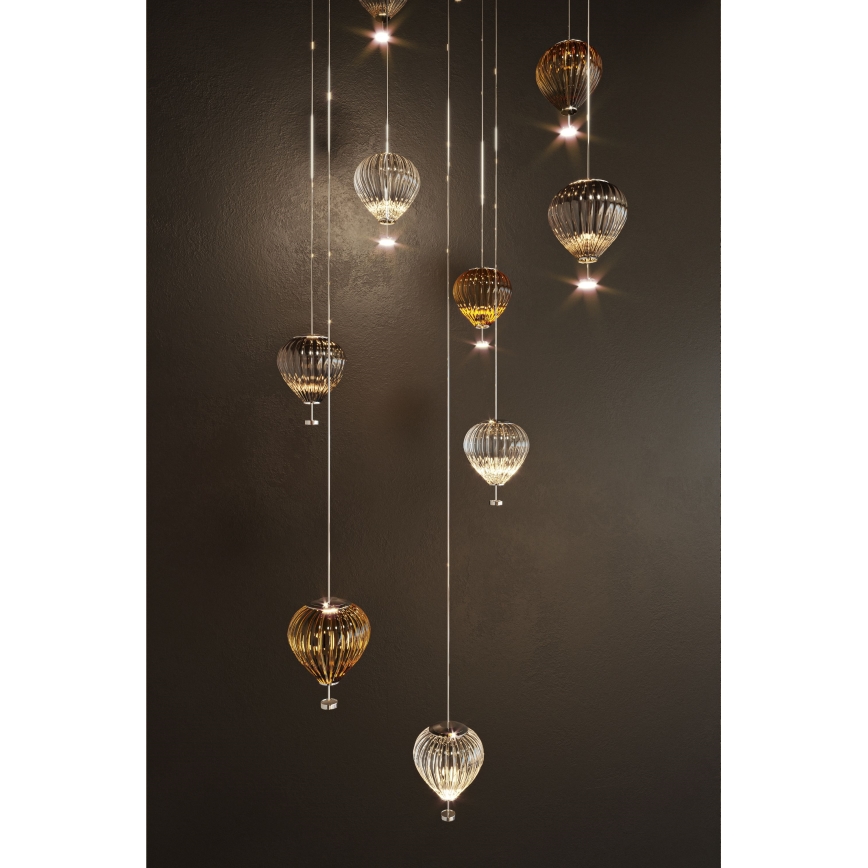 MAXLIGHT P0526D - LED ljusreglerad ljuskrona på textilsladd PALLONCINI 11xLED/6W/230V diameter 45 cm genomskinlig/beige/rökig
