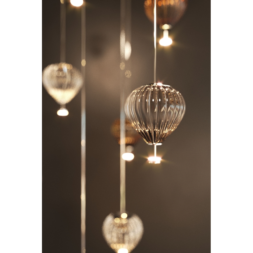 MAXLIGHT P0526D - LED ljusreglerad ljuskrona på textilsladd PALLONCINI 11xLED/6W/230V diameter 45 cm genomskinlig/beige/rökig