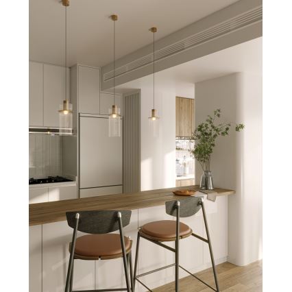 MAXLIGHT P0531 - LED ljuskrona med textilsladd SIGNATURE LED/8W/230V diameter 15 cm mässing/genomskinlig